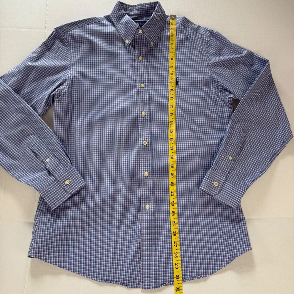 Ralph‎ Lauren Mens Custom Fit Gingham Button Down Shirt Blue Pink Size M